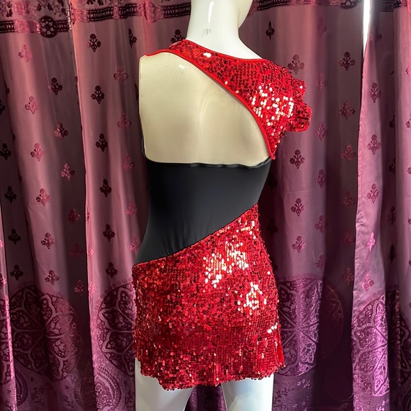 Balera Dance Costume Red Sequin Cut Out Leotard Size SA - Picture 2 of 9